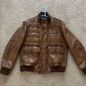 Massimo Dutti Men's Brown Leather Jacket